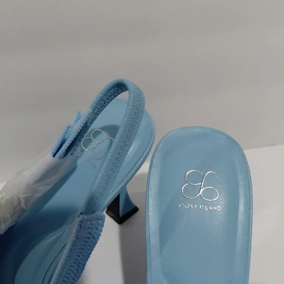 Cosy Island Light Blue Knit Pointed Toe Slingback Flared Heel Pumps Womens 9.5 - Picture 10 of 12